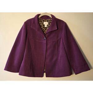 Chico’s Purple Swing Jacket Single Button Pockets Leopard Lining Size 1 (M) 8-10